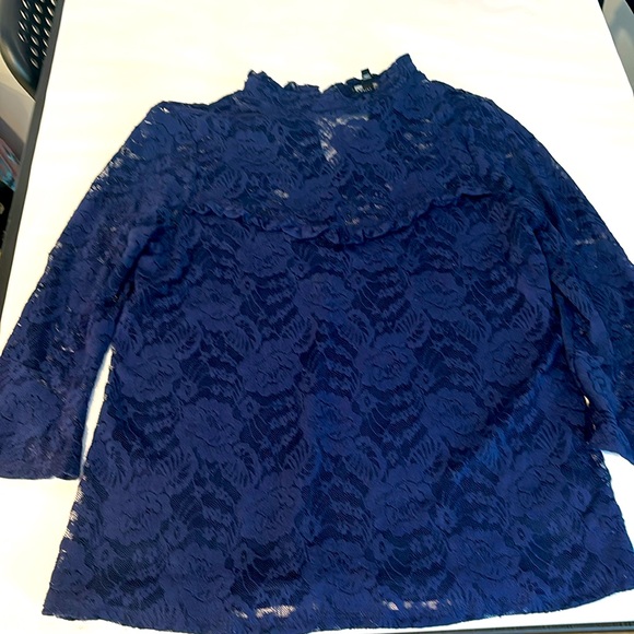 Navy lace top with bell sleeves - Picture 1 of 5
